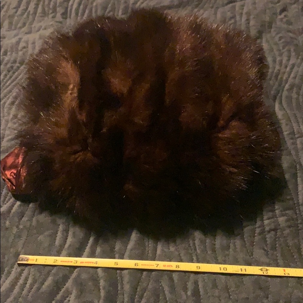 Vintage brown fox fur handmuff. Satin lining